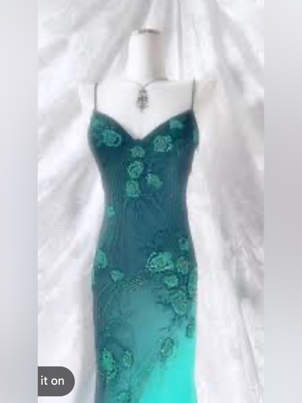 Elegant Teal Ombre Slip Dress with Floral Lace Detail - Picture 7 of 7